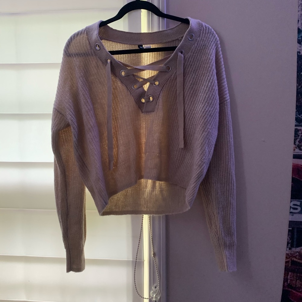 lace up neck sweater
